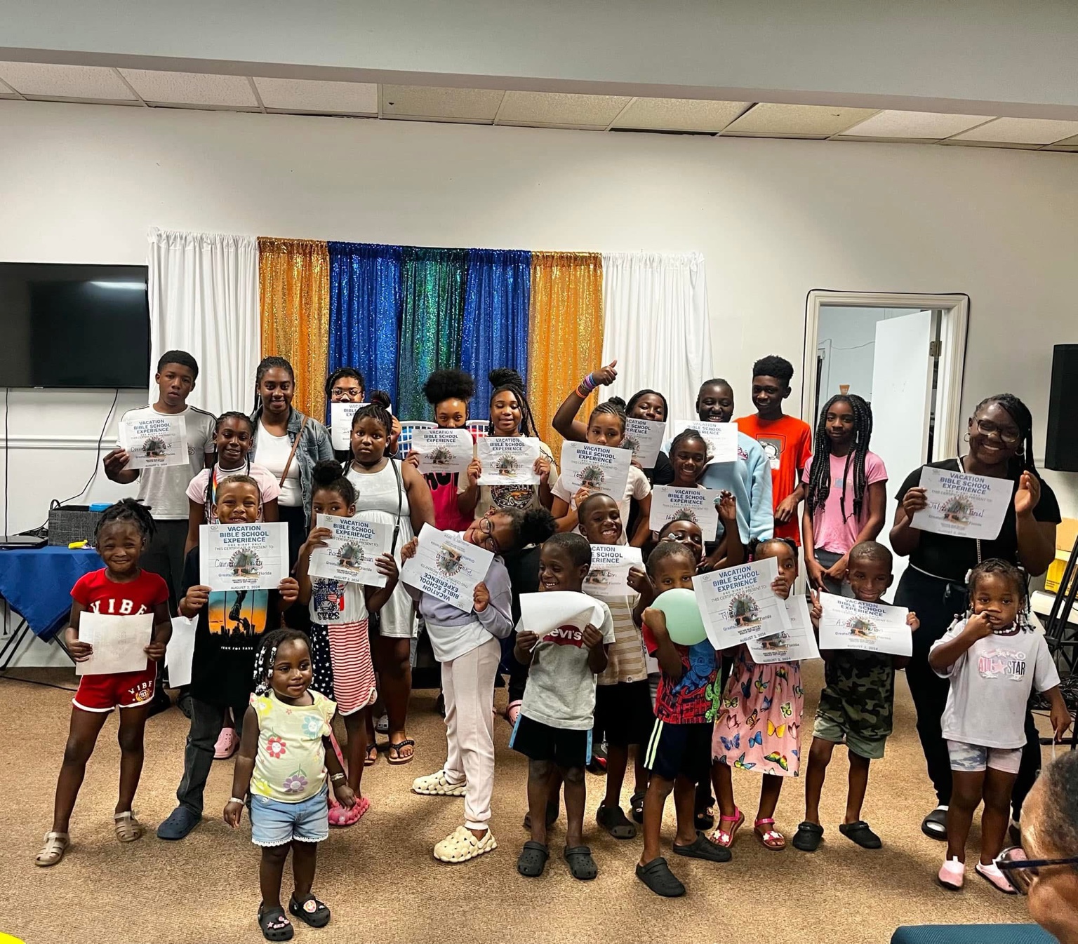 Children and young people celebrating Vacation Bible School at Greater Life